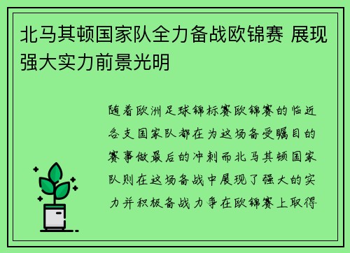 北马其顿国家队全力备战欧锦赛 展现强大实力前景光明