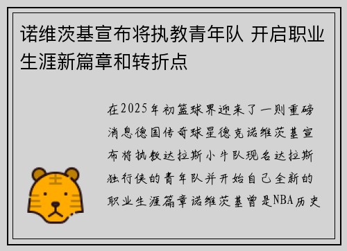诺维茨基宣布将执教青年队 开启职业生涯新篇章和转折点