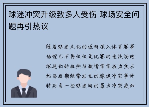 球迷冲突升级致多人受伤 球场安全问题再引热议